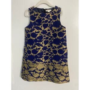 Crewcuts shift dress girls size 6 navy gold metallic event special occasion